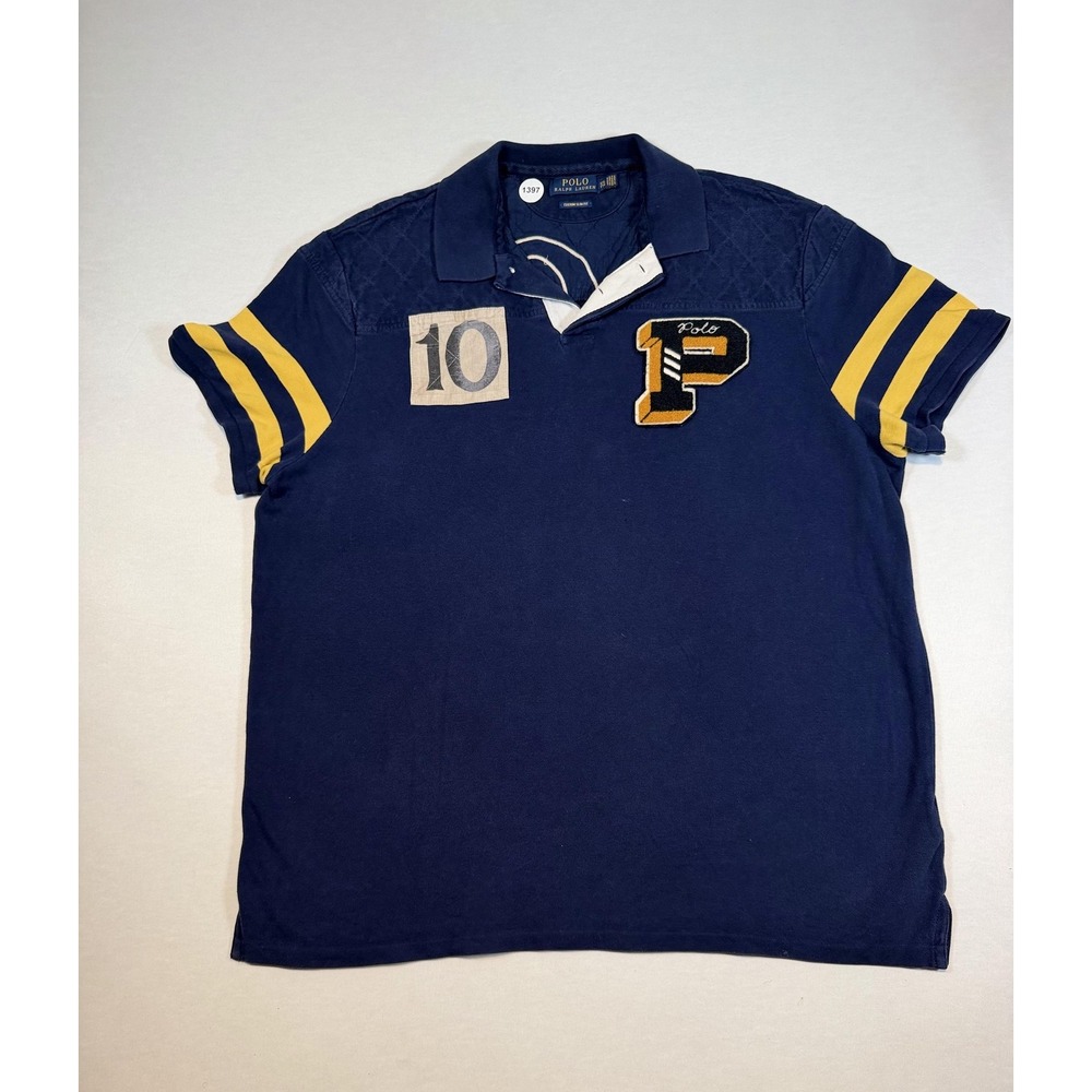 Polo Ralph Lauren Polo Shirt Mens 2XL Blue Slim Fit Rugby 10 Patch Short Sleeve